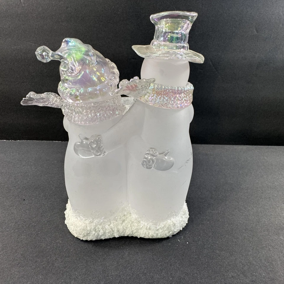 Muñeco de Nieve Pareja Vidrio Tealight Candelabro Esmerilado Iridiscente Decoración de Invierno Foto 3 de 4
