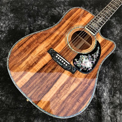 Cutaway 41 Inch D Type All Koa Wood Acoustic Guitar Abalone Ebony Fingerboard