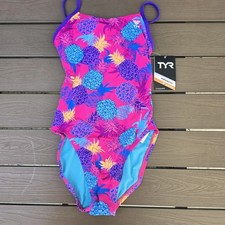 TYR Women's Durafast Pink Panama Pineapple Cutoutfit One Piece Swim Size 30 New