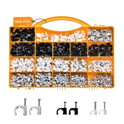 Brackit 1,020-piece Nail Cable Clip Assortment Set 6 Sizes 3 Colors Cable C