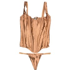 Victorias Secret Satin Corset Top and Thong Set Copper Bronze XS 11239121 NEW