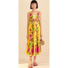 Farm Rio Dress Romantic Garden Yellow Cutout $245 Floral Cottagecore Medium M1