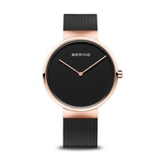 BERING 14539-166 Unisex Rose-Gold-Plated 39mm Black Dial Mesh Quartz Watch