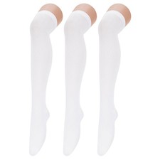 Thigh High Socks 3 Pairs Over the Knee for One Size, 3 White