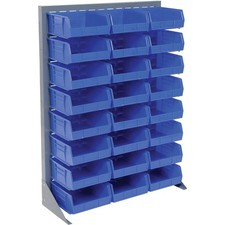 Louvered Bin Rack With (24) Blue Stacking Bins 35"W x 15"D x 50"H