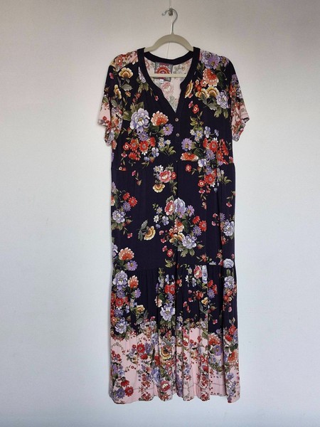 Johnny Was The Janie Favorite Stufen Henley Strick Midi Kleid (US L)