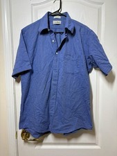 Vintage LL Bean Shirt Mens 16.5 L Blue Short Sleeve Oxford Made in USA