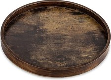 Hanobe Decorative Coffee Table Tray, Brown Wood Tray Round Rustic Wooden Trays