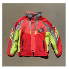 Roffe Demetre Vintage Colorblock Ski Jacket Hooded Full Zip L Red/Gray/Yellow