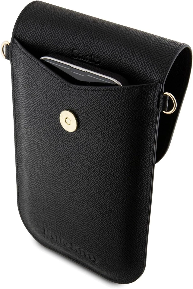 Hello Kitty Leather Metal Logo Chain Universal Phone Bag Pouch Black - Image 4 of 4