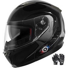 Casco de motocicleta Bluetooth modular abatible doble visera + auriculares intercomunicador FM DOT