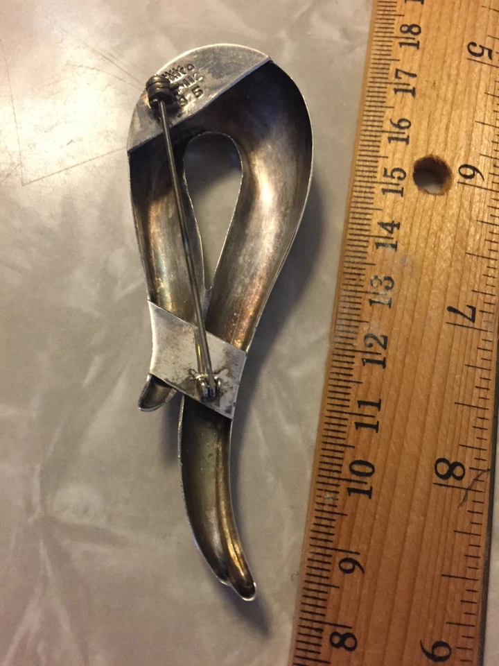 Broche Taxco S de plata de ley. Grande firmado 925 más de 3 pulgadas 925 Foto 2 de 2