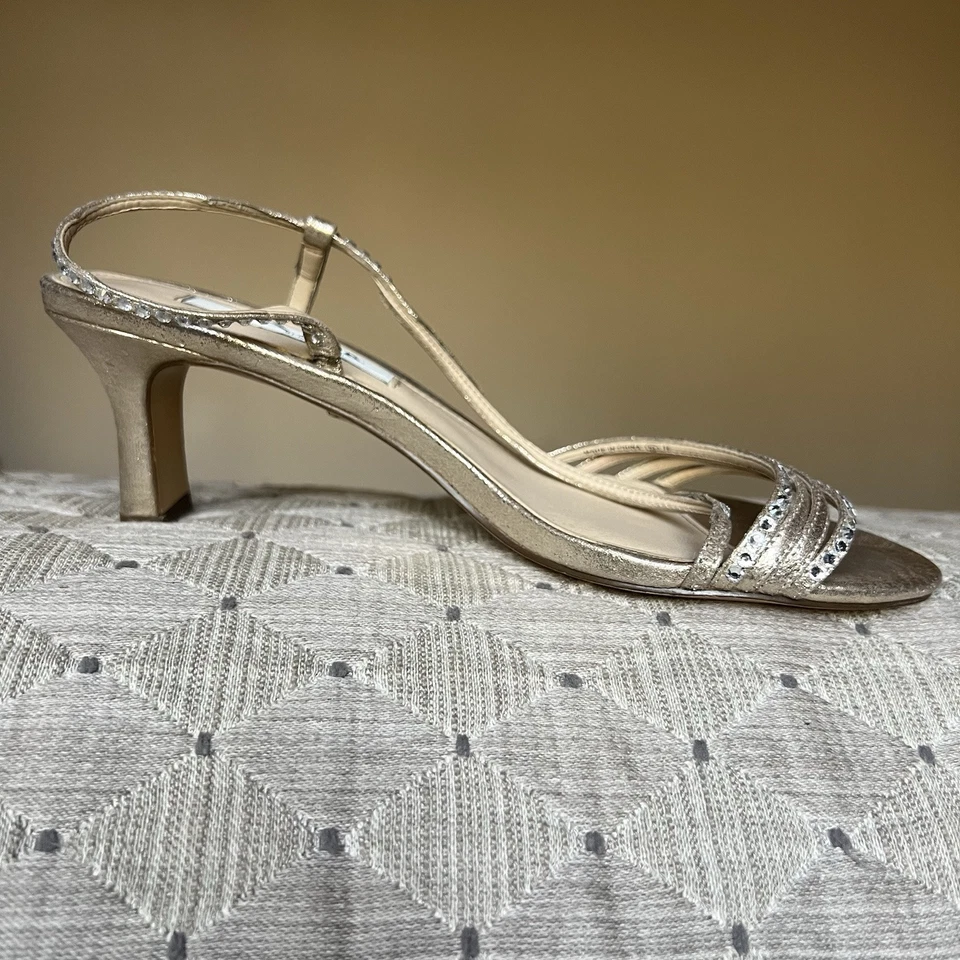 Nina Sandal Gerri Metallic Taupe Slingback Heeled Sandals Women 7.5 Rhinestones - Image 3 of 4