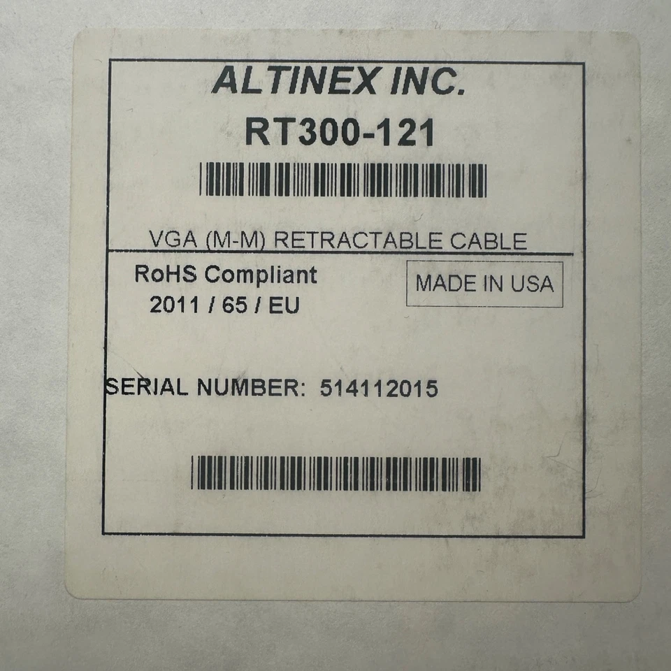 Altinex RT300-121 VGA (M-M) Retractable Cable - Missing Mounting Screws - Image 2 of 4