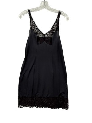 Vintage Bali Womens Black Slip Dress Size 34 Lace Trim Whimsigoth Fairygrunge