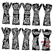 Large Henna Tattoo Stencil Kit - 10 Sheets, Reusable Adhesive Templates for