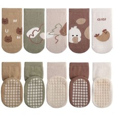 5 Pairs Baby Little Kids Anti-slip Socks Cotton non skid Ankle Socks Animals ...