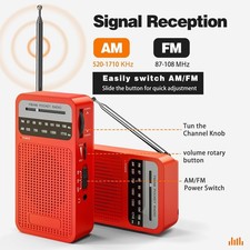 Portable AM FM Radio Battery Operated Transistor With Loud Speaker Red Emergency