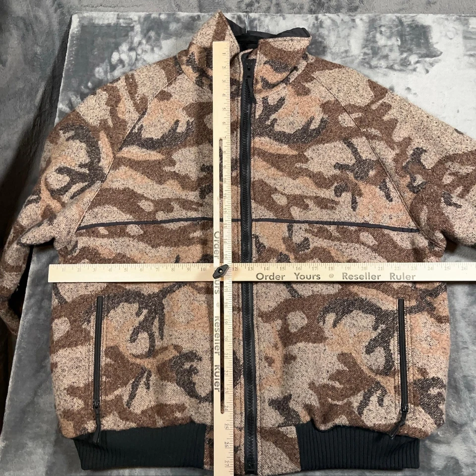 Vintage Sleeping Indian Designs Jacket Mens Large Wool Camo Bomber USA 80s 90s - Image 3 of 4