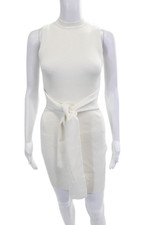 Toccin Womens Bodycon Sweater Dress White Mock Neck Sleeveless Tie Size XS