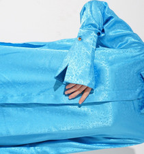 Blue Satin Women's 2-Piece Outfit Set Button Shirt Wide-Leg Pants, One Size