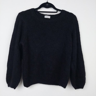 Maelys Paris schwarzer Pullover weich One Size Small UK 8-10 Ballonärmel Mohair 