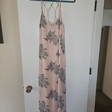 Lovestitch pink floral maxi dress with spaghetti straps and a criss-cross back