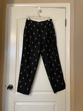 Talbots Vintage 90s Black 100 Silk Tan Tassel Embroidered Ankle Pants Size 8