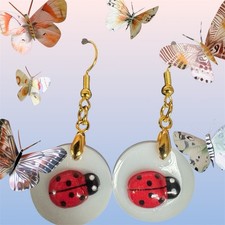 Handcrafted, Whimsical, Ladybug, Dangle, Earrings, Hypoallergenic