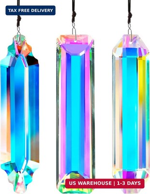 3PCS Crystal Suncatcher Prism for Window,120mm/5'' Rectangle AB Colored Crystal 