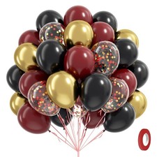 60pcs 12 Black Burgundy Gold Balloons with Confetti for Maroon Party Decor