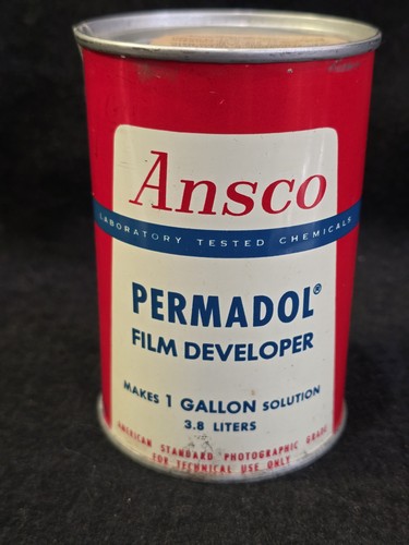 Vintage Ansco PERMADOL Paper and Film Developer 9oz Can Makes 1 Gal Sealed 