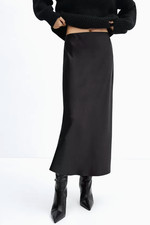 Mango MNG Women's MIA Black Satin Slip Midi Skirt size S