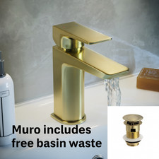 BRUSHED BRASS MONO BASIN MIXER TAP AND WASTE ROUND SQUARE DESIGN CHOICES