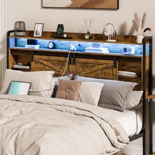 King Size LED Storage Headboard and 3 Drawers Charging Station without Bed Frame