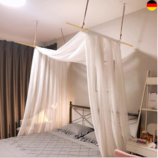 Himmelbett Vorhang, 2 Stangen, Weiß, Tüllstoff Transparent, Betthimmel Bohodeko