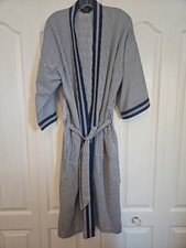 VTG Harcourt Seersucker Robe One Size Striped Blue White Made In USA Bathrobe