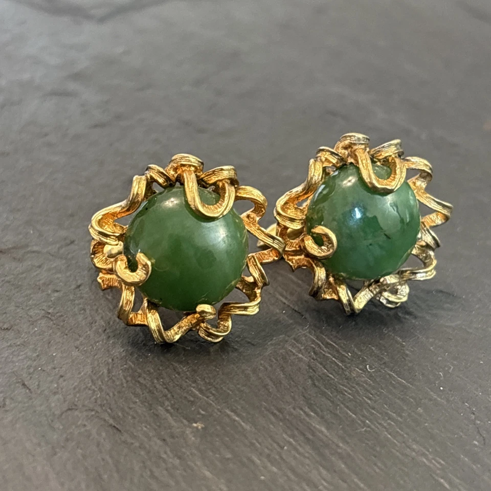 Dolan Bullock 复古玉和纯银 Vermeil 袖扣 中世纪 L — 第 3/4 张图片