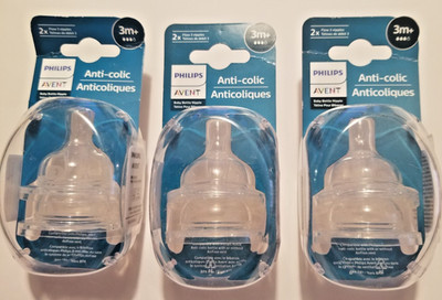 Philips Avent Baby Bottle Nipples Anti-Colic 3 Months + Flow #3 3 Packs of 2