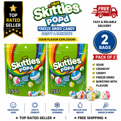 SKITTLES POP'D Sour Freeze Dried Candy, 5.5 oz - 2 Pack