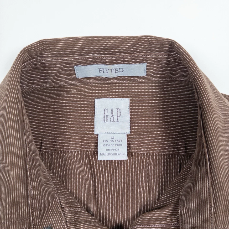 Camisa GAP ajustada con botones marrón micro rayas manga larga para hombre mediana M Foto 2 de 4