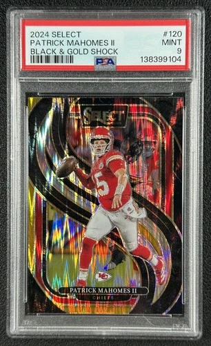 PATRICK MAHOMES II PSA 9 2024 PANINI SELECT #120 PREMIER BLACK GOLD PRIZM SHOCK