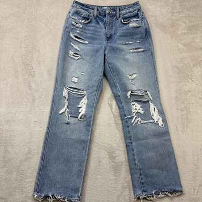 Flying Monkey Jeans Women's 26 Blue Ultra High Rise Straight Distressed Ripped