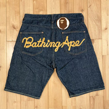 BAPE Logo Embroidered Denim Shorts A Bathing Ape Size S