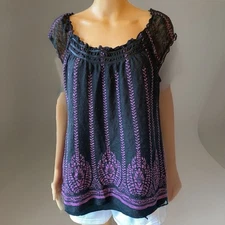 Y2K Gitano Top Off-The-Shoulder Capelet Black Purple Mesh Lined Goth Women’s XL