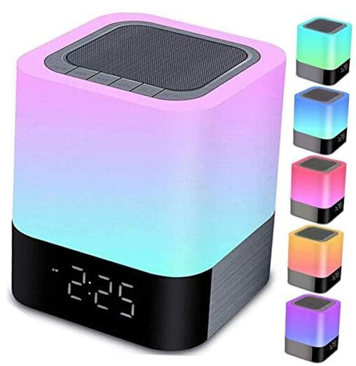 Night Lights Bluetooth Speaker, Alarm Clock Touch Sensor Dimmable Multi-Color