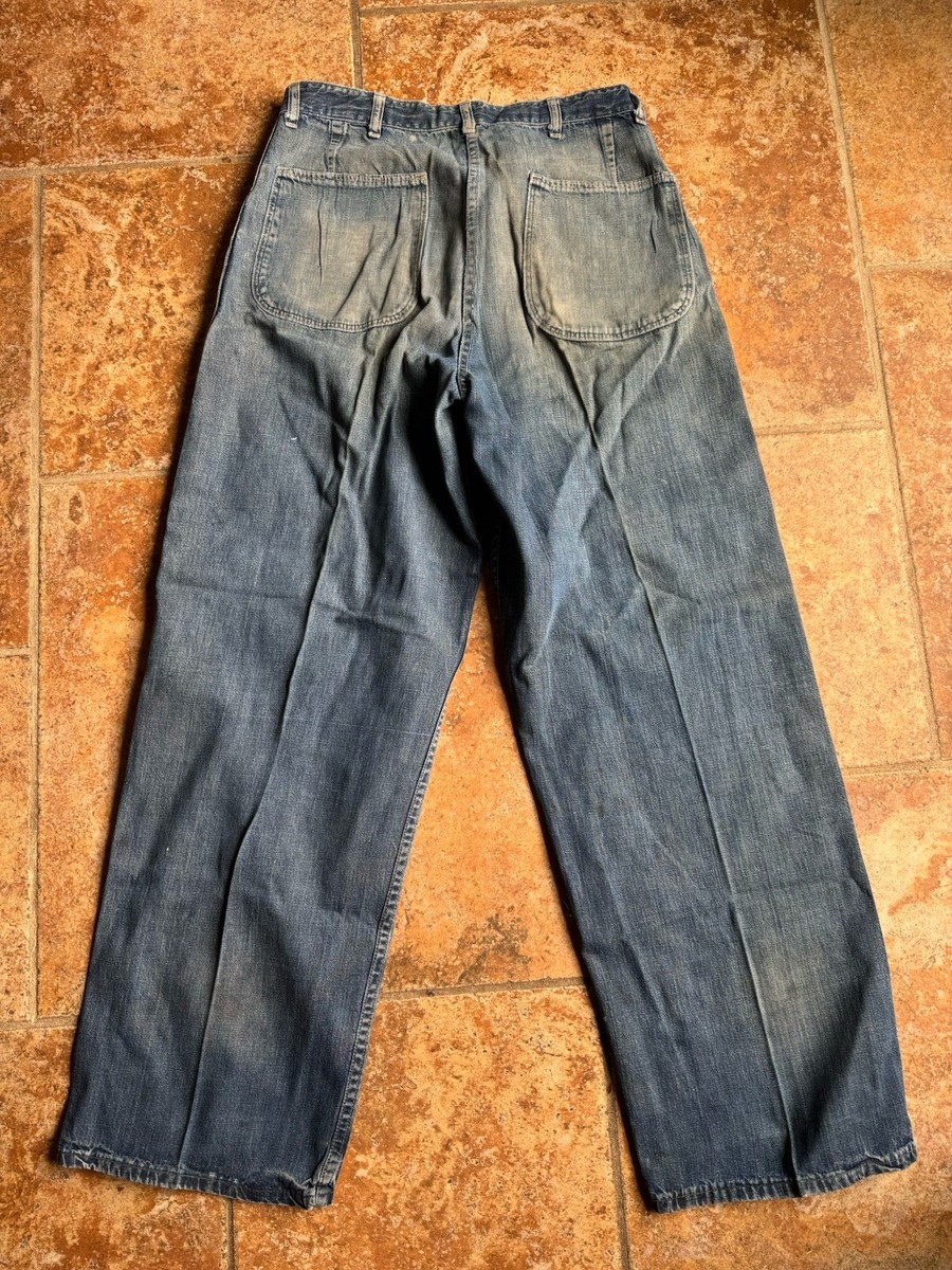 Vintage USN Navy Denim Jeans 1950s WWI Flare 28x28 Slant