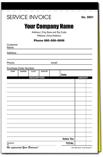 Custom Service Invoice Carbonless Form with Your Company Name - 2 Books ...
