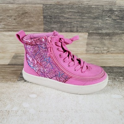 Billy Classic Lace High Kids Boot Sz 1 M Pink Printed Canvas Full Wrap Zip Ankle