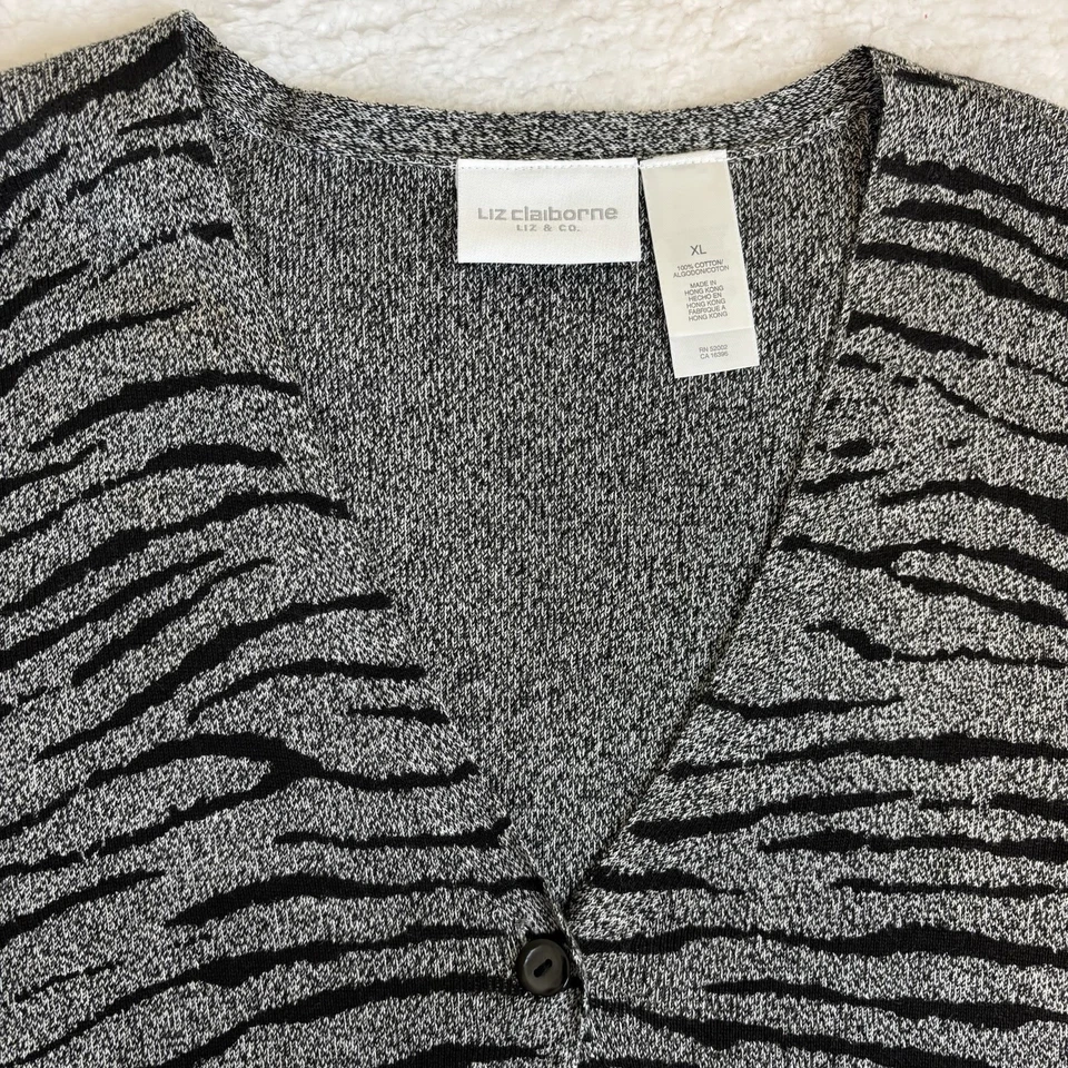 Suéter Cárdigan Liz Claiborne Para Mujer Talla XL Un Botón Estampado Animal Cebra Foto 3 de 4